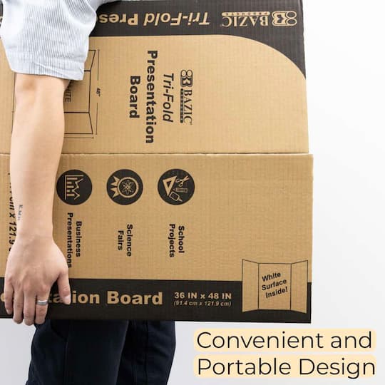 BAZIC Products® 36" x 48" White Tri-Fold Corrugated Presentation Boards, 24ct.